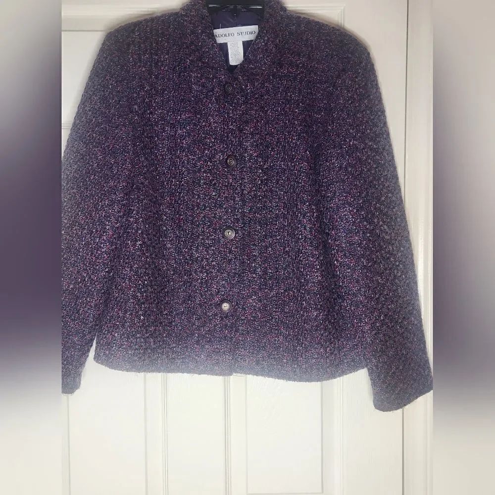Vtg Adolfo Studio 16 MohairBlend Multiclred Full Lined Buttons Up Women’s Blazer